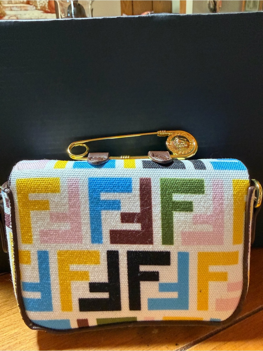 Fendace Multicolor Versace/Fendi Logo Mini Bag with Gold Medusa Accent - Picture 2 of 14